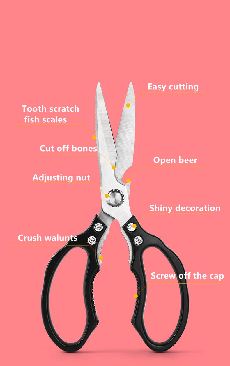 AWinjoy Kitchen Scissors  Heavy Duty Sharp Kitchen Shears Dishwasher Safe  Kitchen Accessories Cooking Shears for Kitchen Meat Chicken Fish Poultry Herb Bread (Black) - Image 2
